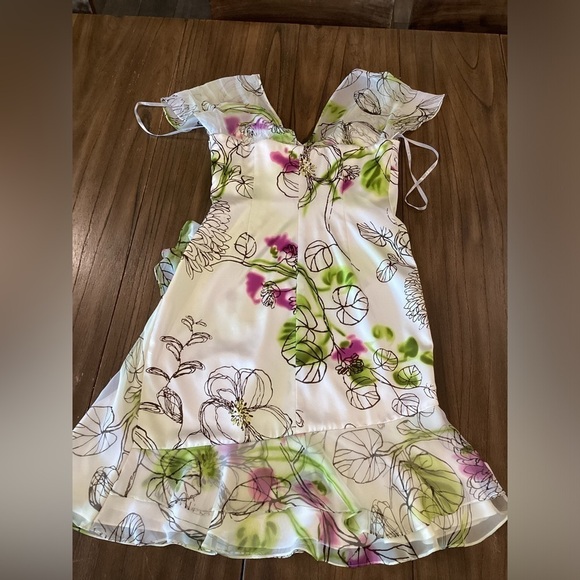 Mikael aghal romantic abstract garden silk cocktail flutter Sleeve Mini dress - Picture 2 of 14